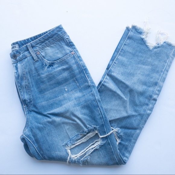 Special A Denim - Special A Light Wash High Rise Distressed Straight Jean Size 11